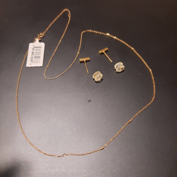 14K Gold Bar Studs And Necklace Box Set by BONY LEVY - Picture 5 of 6